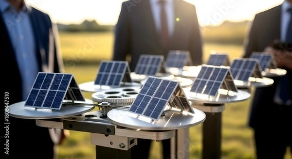 Obraz Miniature Solar Panels Displayed with Business Professionals in