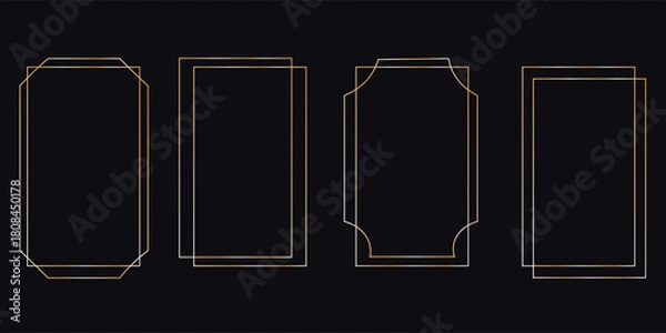 Obraz Thin golden frame set. Gold geometric border collection in art deco style. Thin linear shining rectangular shape bundle. Brass glowing shiny