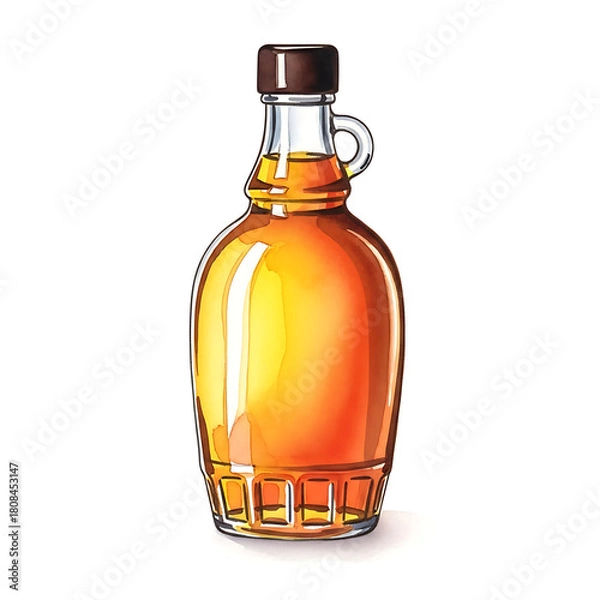 Fototapeta Artistic Illustration, Bottle of Syrup, Isolated on White Background, Clipart, High Quality, Colorful Viewpoint, Culinary Concept