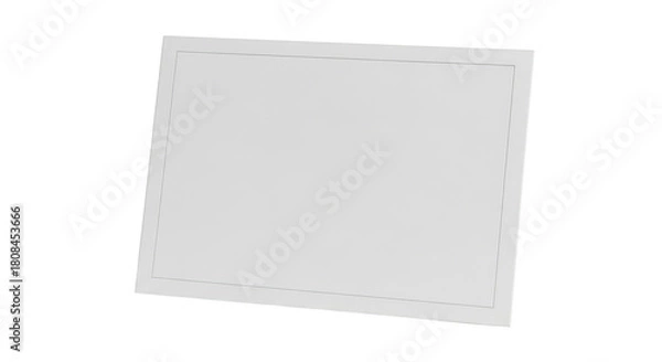 Fototapeta Blank white rectangular card with thin grey border and subtle shadow isolated on a transparent background