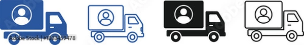 Fototapeta Delivery Truck Icon Set with User Profile Symbol Representing Logistics, Transportation of Goods, Moving Services, Courier, or Employee Relocation Vector Graphics.