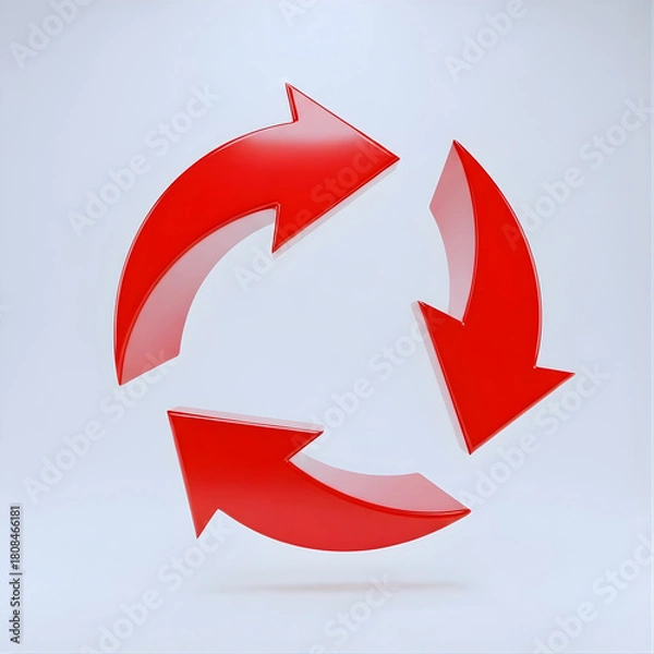 Obraz Red plastic loop arrows 3d icon isolated on transparent background.