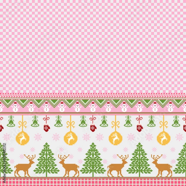 Obraz Cute Pink Christmas Pixel Sweater Pattern Border