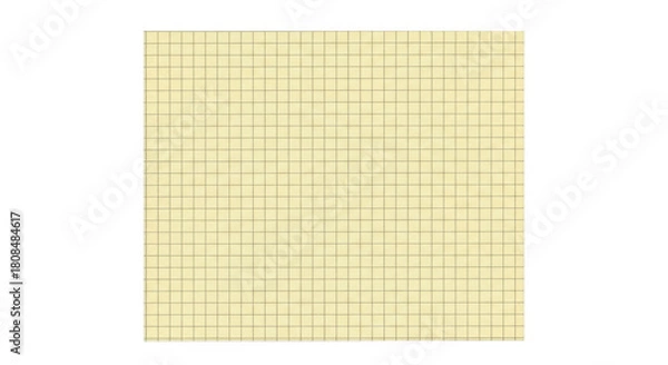Fototapeta Pale yellow grid paper with thin dark lines forming squares isolated on a transparent background graph paper