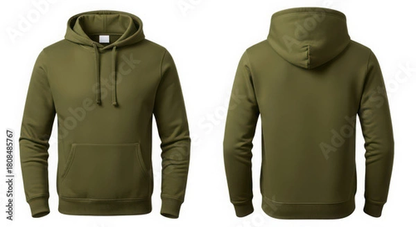 Fototapeta Front and back view of olive green hoodie