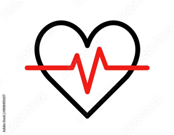 Obraz  Flat Heartbeat Line Icon with Clean Red Stroke, Vector Isolated