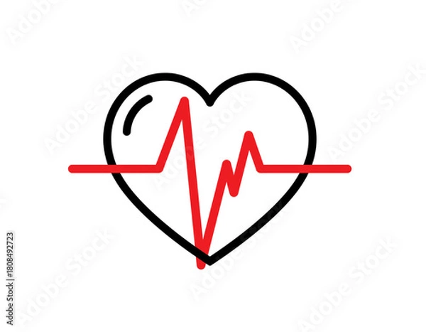 Fototapeta  - Flat Heartbeat Line Icon with Clean Red Stroke, Vector Isolated 