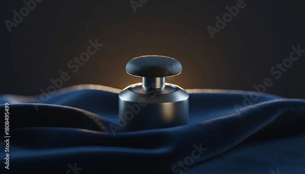 Fototapeta Elegant Metal Object on Dark Blue Fabric - A Study in Light and Shadow.