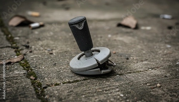 Fototapeta Abandoned Joystick on Concrete - A Study in Urban Decay.