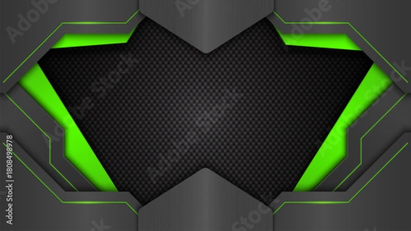 Fototapeta Green and gray metallic background technology with silver and carbon background