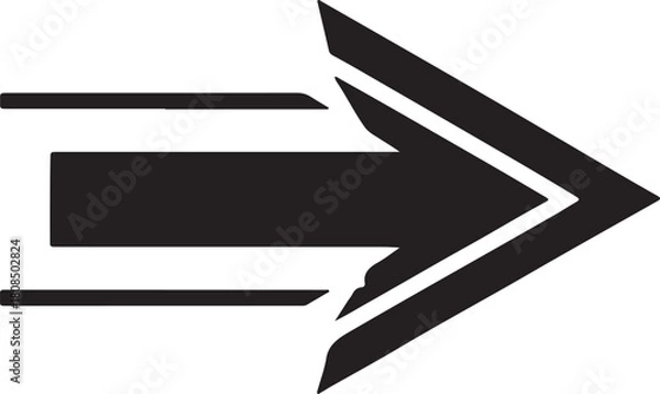 Obraz A sleek modern dark gray arrow symbol with sharp edges and a glossy finish pointing to the right isolated on white background.