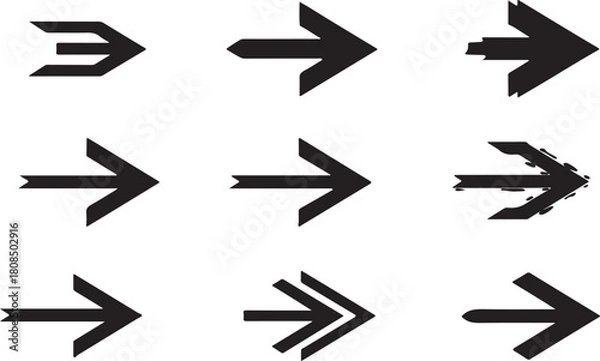 Obraz Collection of nine hand drawn arrow illustrations with various styles and patterns isolated on white background.
