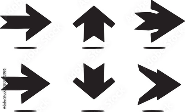Obraz Collection of six textured black arrows pointing up down left and right isolated on white background.