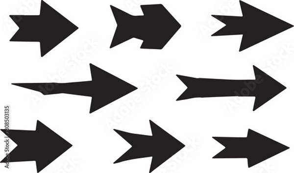 Obraz Collection of abstract geometric polygonal arrow shapes pointing to the right rendered in a dark gray low poly style isolated on white background.