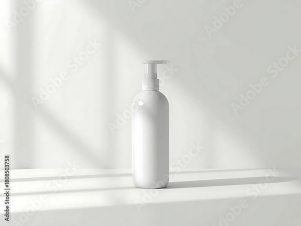 Obraz Minimalist white pump bottle with soft light and shadow on a clean background