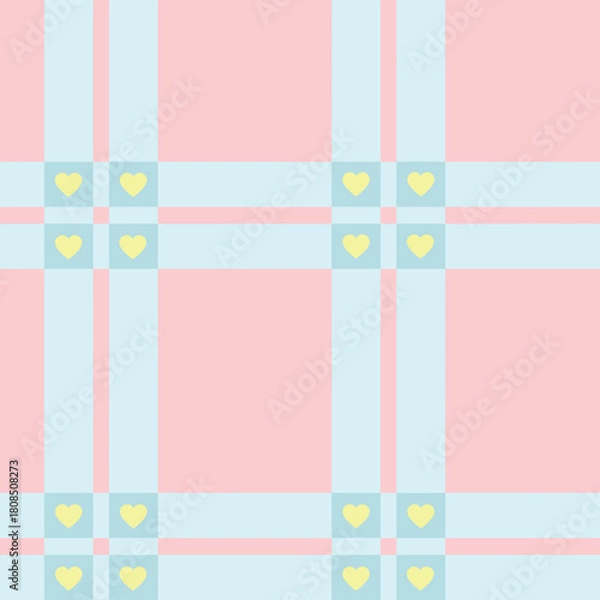 Obraz Cute Pastel Plaid and Checkered Pattern Set with Decorative Elements