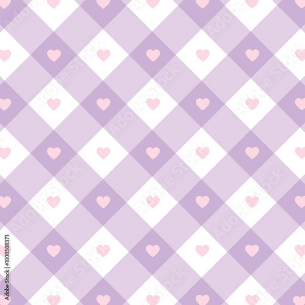Obraz Cute Pastel Plaid and Checkered Pattern Set with Decorative Elements