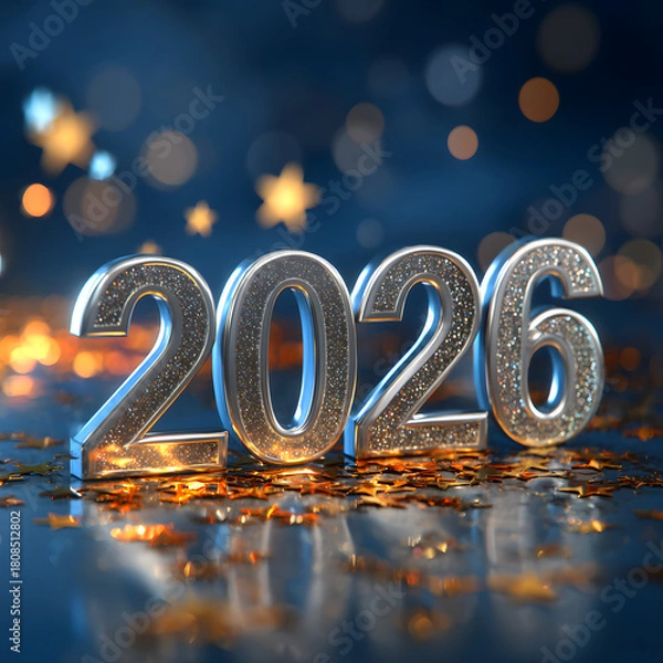 Obraz Sparkling silver 2026 new year celebration with bokeh background