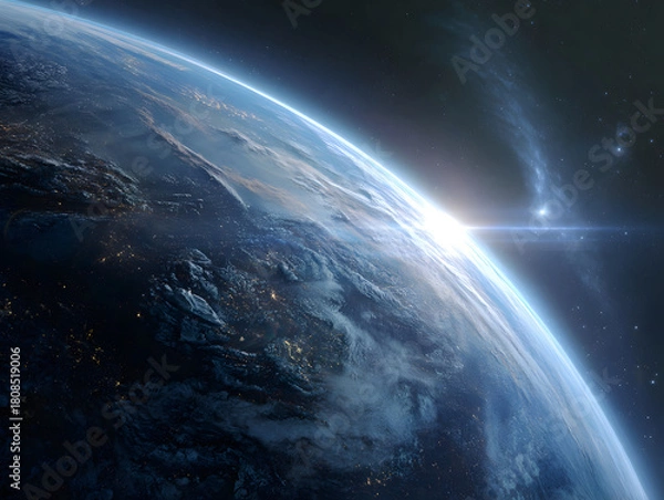 Obraz Spectacular earth view from space with a bright light and cosmic phenomena