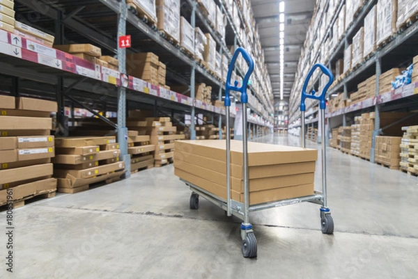 Fototapeta Boxes on storage cart in warehouse