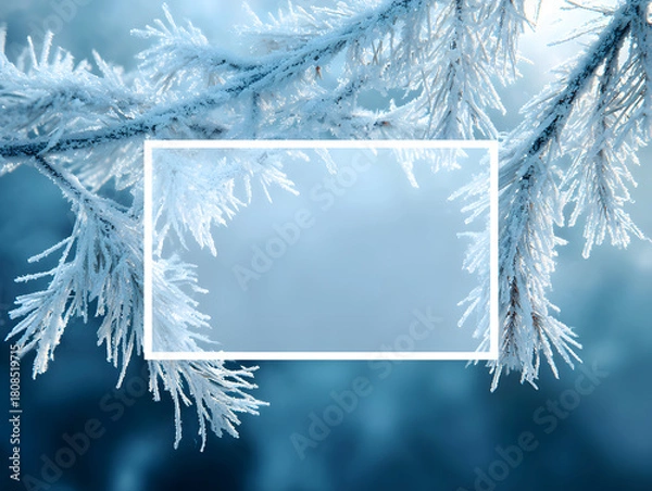 Obraz Frozen pine branches frame a serene winter scene with a frosty ambiance