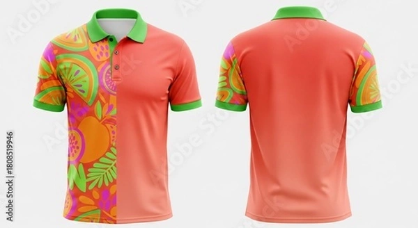 Fototapeta Realistic men's polo shirt mockup featuring soft blue ombre gradient fade design from light to white showing front and back view isolated.