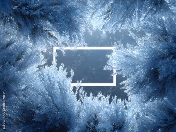 Obraz A winter wonderland of frosted branches framing a central square space
