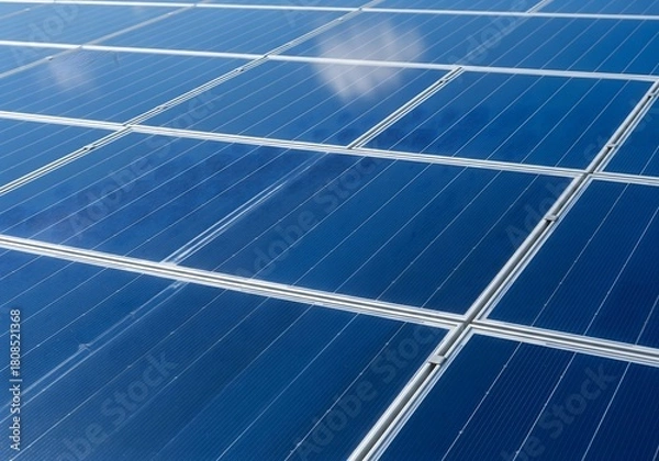 Fototapeta Large Blue Solar Panel Array Capturing Clean Sunlight
