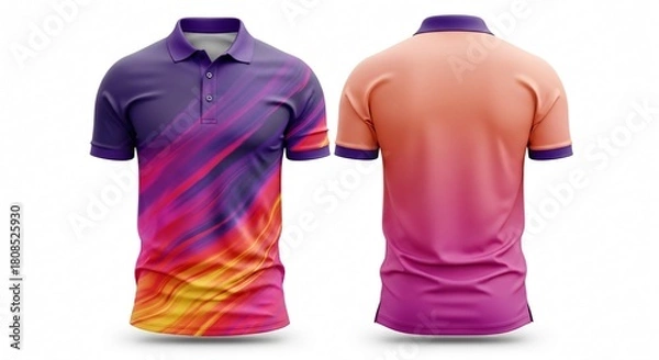 Fototapeta Men's polo shirt mockup featuring abstract geometric low-poly triangle pattern in teal, black, and white with a solid back view.