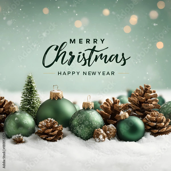 Obraz Festive christmas and new year decorations with pinecones and ornaments