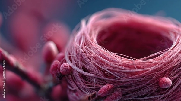 Obraz Close-up of a delicate, frosted pink bird's nest