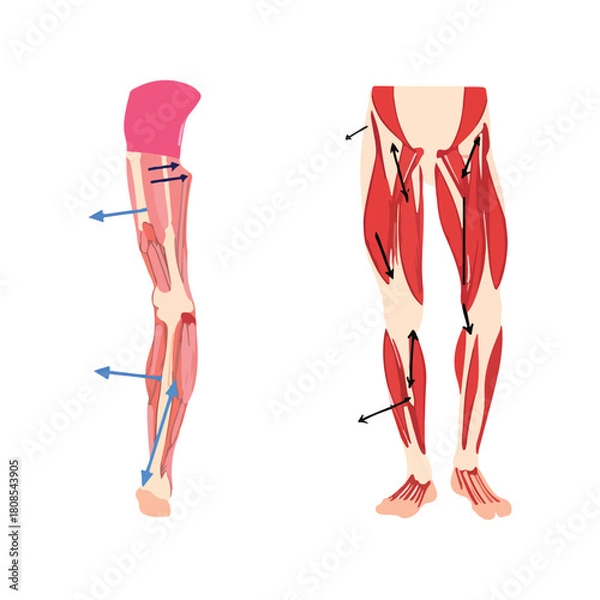 Obraz Human Leg Muscles Anatomical Illustration with Arrows Depicting Muscle Movement