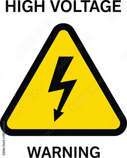 Obraz High voltage warning sign yellow triangle with lightning bolt vector illustration isolated on white background