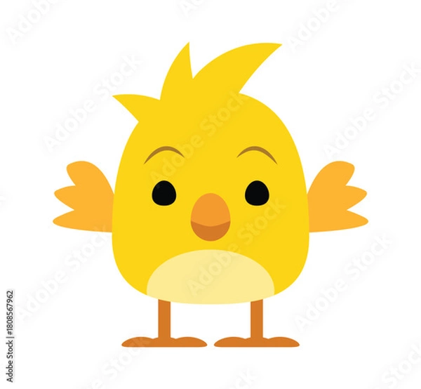 Fototapeta Illustration of a cute yellow chick with small wings and legs on a white plain background design art