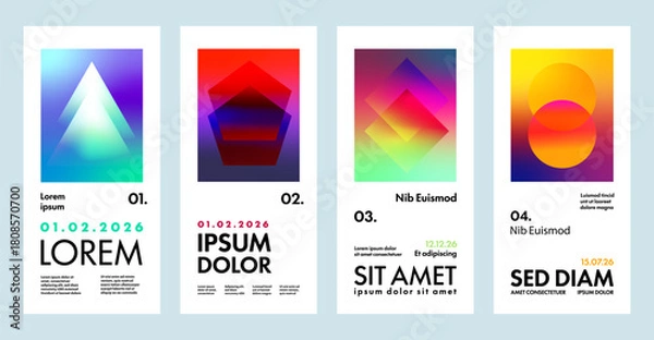 Fototapeta Abstract gradient poster, flyer and banner vector set. Modern geometric graphic shapes background templates for events, music, and digital design
