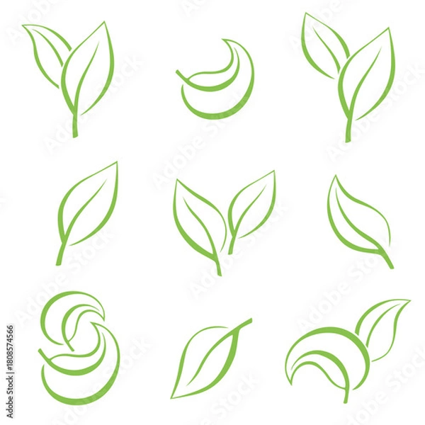 Obraz set of different one line types of green leaves. Concept for nature-themed designs and eco-friendly projects. Vector illustration
