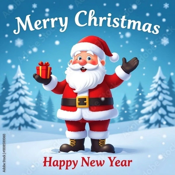 Fototapeta Merry Christmas and Happy New Year Greeting Card with Santa Claus