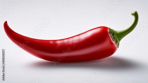 Fototapeta A single red chili pepper with smooth surface on clean white backdrop