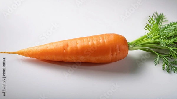 Fototapeta A single fresh carrot with vibrant orange color on a clean white background
