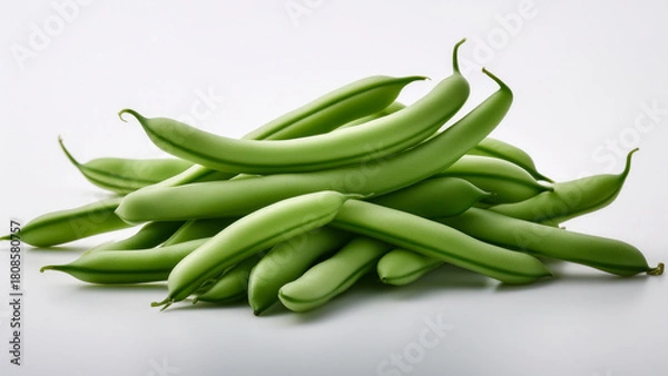 Fototapeta A small bundle of green beans with bright color on plain white