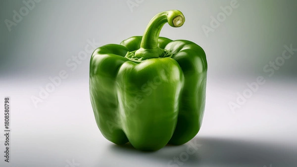 Fototapeta A fresh green bell pepper with sharp color on pure white background