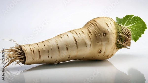 Fototapeta A clean horseradish root with sharp texture on white background