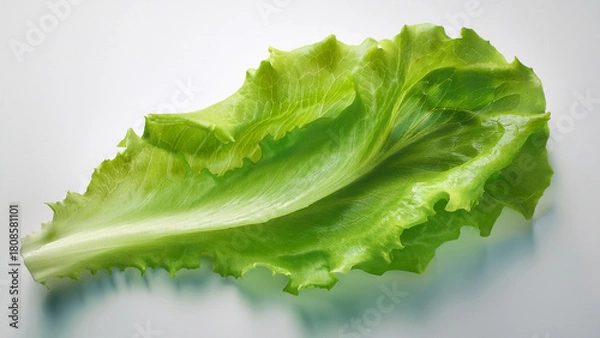 Fototapeta A single bright green lettuce leaf isolated cleanly on white