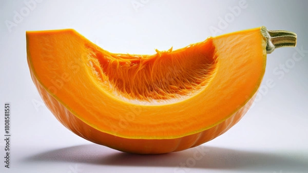 Fototapeta A simple pumpkin slice with bright orange flesh on clean white background