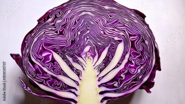 Fototapeta A single slice of purple cabbage showing detailed patterns