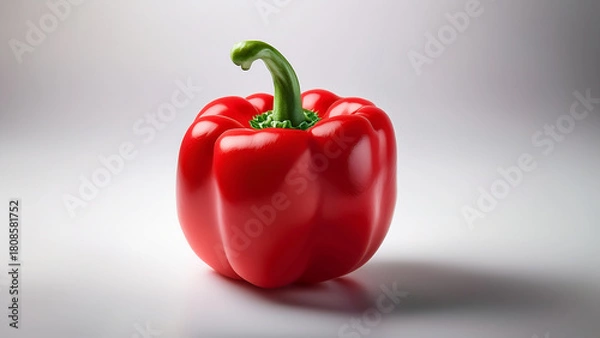 Fototapeta A whole red bell pepper with glossy texture on white background