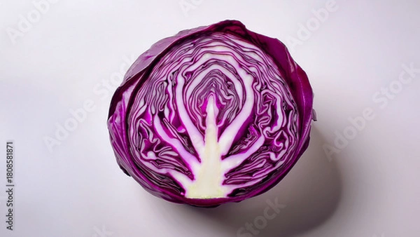 Fototapeta A quarter-cut piece of red cabbage showing vibrant patterns