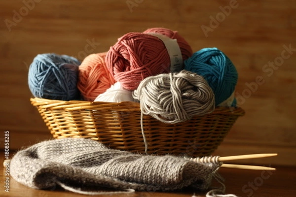 Obraz Korb, Wolle, bunt, stricken