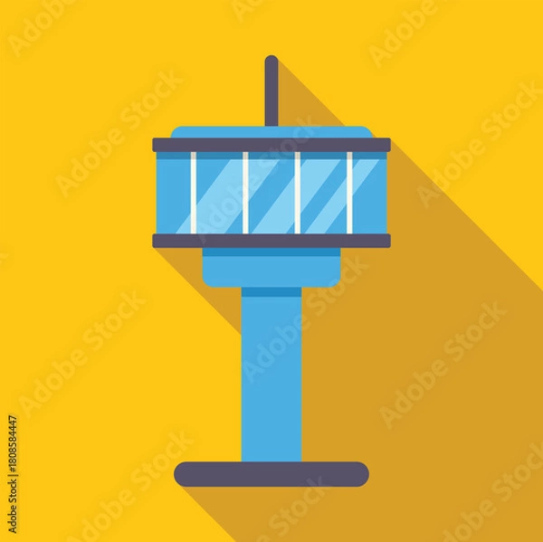 Fototapeta Airport traffic control tower ensuring smooth and safe operations, guiding aircraft on a vibrant yellow backdrop