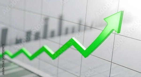 Obraz Stock market growth chart green arrow rising trend investment success financial analysis graph